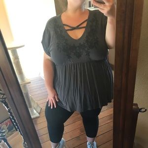 Gray criss cross blouse